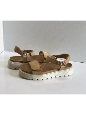 Timberland Ray City Sandals Women's 9 Tan Leather Ankle Strap Comfort Platform